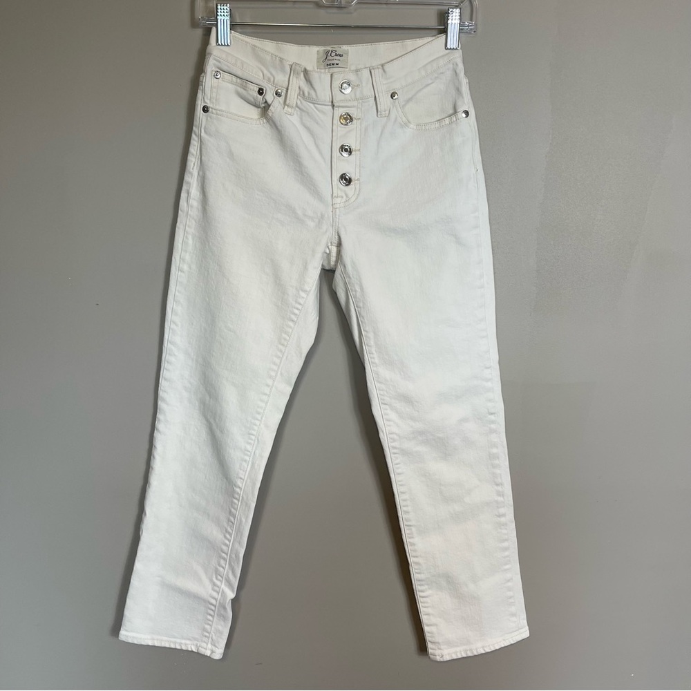J. Crew White Denim Jeans Size 24 Skinny Button Fly Vintage Crop Salt Wash